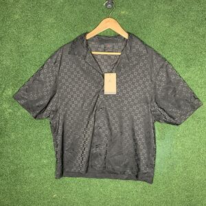 Sz M Jordan 23 Monogram AOP Woven Black Button Shirt Men’s Crop Boxy DX9681-010